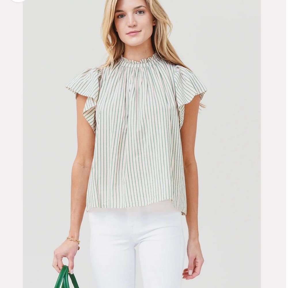 Trovata Birds Of Paradise Carla High Neck Striped Top Poplin Blouse Size XS